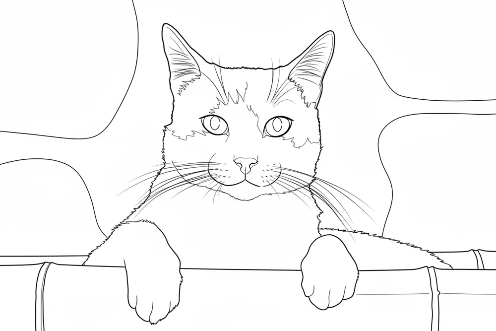Page de coloriage dessinée d'après la photo : un chat tigré